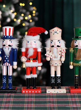 新品上架25CM欧式胡桃夹子红色圣诞老人旗手姜饼人家具桌面摆放送