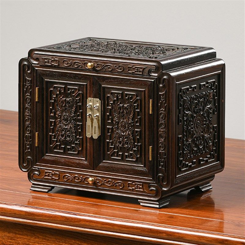 大红酸枝木西番莲卷草纹首饰收纳盒中式紫檀实木结婚化妆箱百宝箱,收纳整理,首饰盒,淘宝优惠券,粉丝福利购,淘宝优惠卷