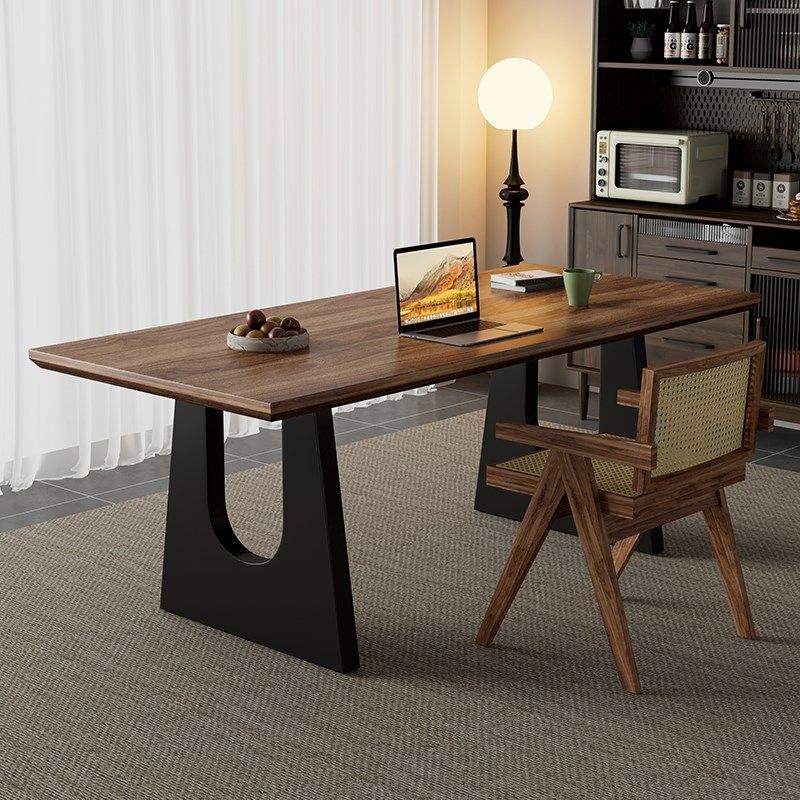 北美黑胡桃木色中古餐桌长方形去客厅化大长工作台大板餐书桌一体