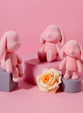 可爱植绒仿真兔子摆件 家居书桌客厅装饰品 树脂女孩子桌面工艺品