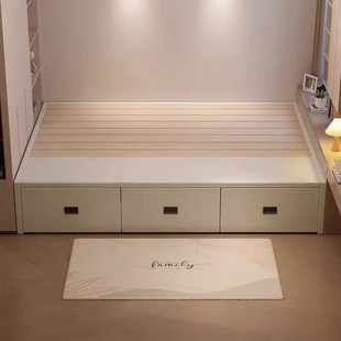 双人无床头榻榻米床架 简约实木高箱收纳储物大抽屉侧开滑轮抽拉式