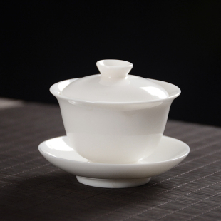 120ml泡茶碗 羊脂玉白瓷盖碗 茶杯陶瓷泡茶器岩茶家用功夫三才碗