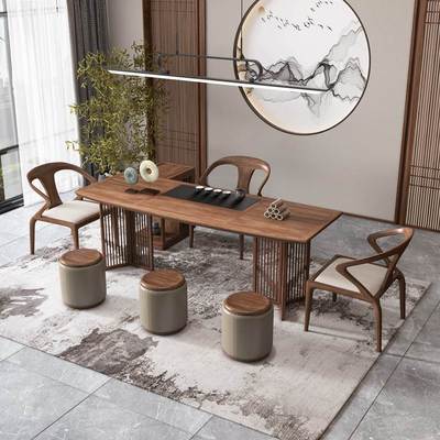 新中式北美黑胡桃木茶桌宋式美学禅意简约别墅茶室洽谈办公室家具