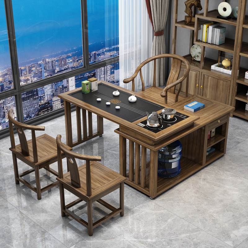 实木旋转茶桌椅组合阳台家用移动茶台喝泡茶桌小型茶几烧水壶套装