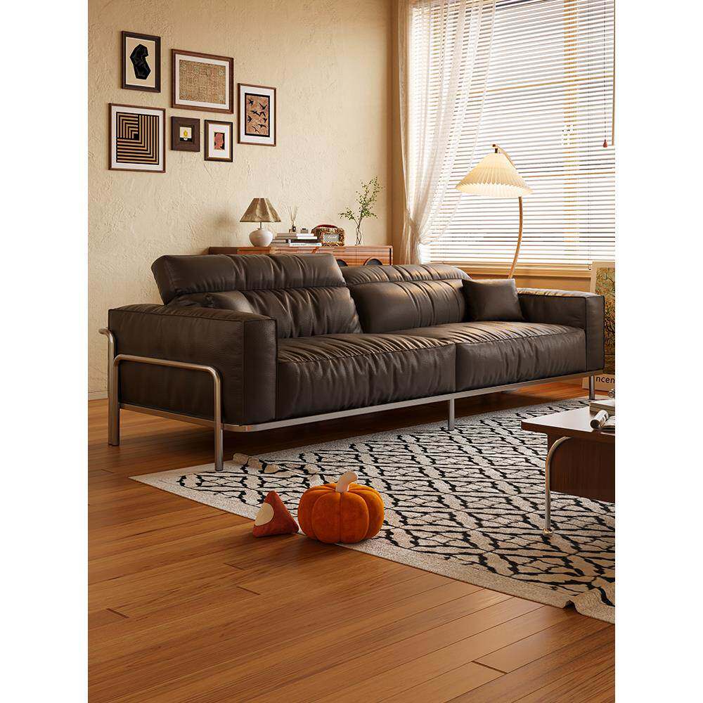 政府补贴意式不锈钢功能回廊沙发客厅简约高脚直排豆腐块皮艺沙发