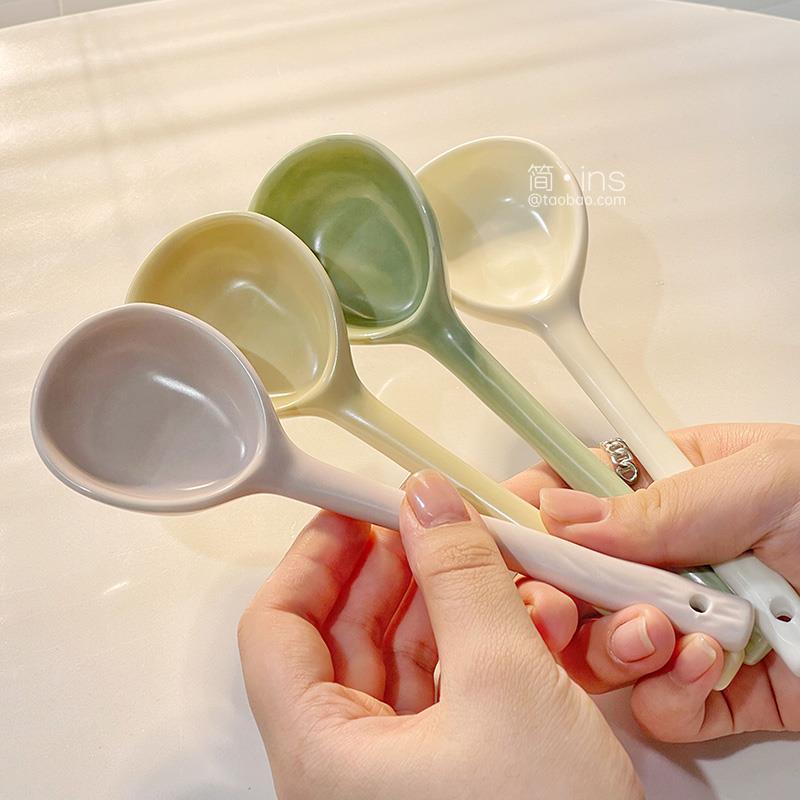 ins风高颜值陶瓷勺子日式家用饭勺长柄勺子网红甜品勺螺蛳粉汤勺