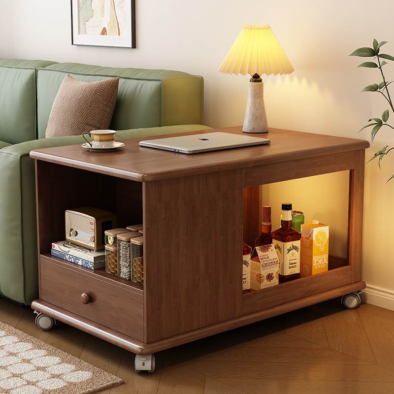 实木茶几小户型客厅沙发边几可移动储物小推车阳台小茶桌带轮茶几