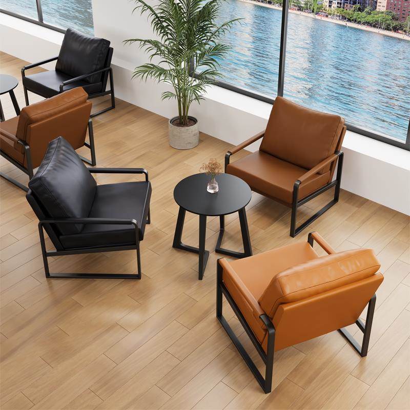 网红咖啡店沙发桌椅组合奶茶店书吧清吧饭厅沙发洽谈休闲 皮椅商