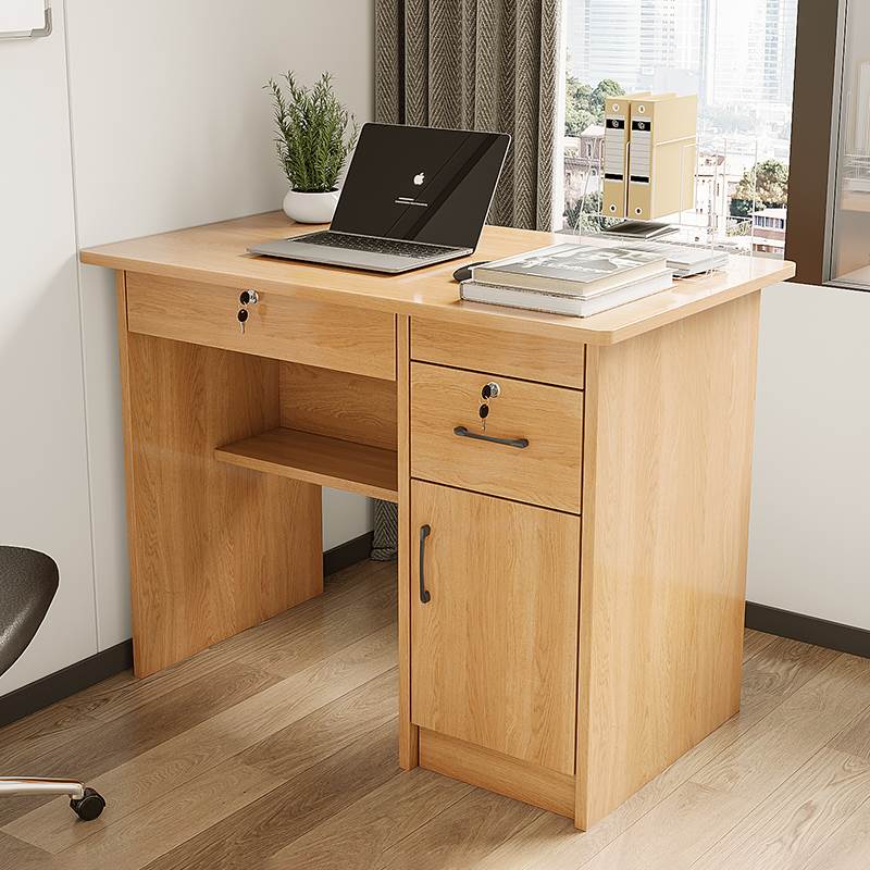 实木办公桌单人家用租房小户型书桌学生写字台带抽屉锁台式电脑桌