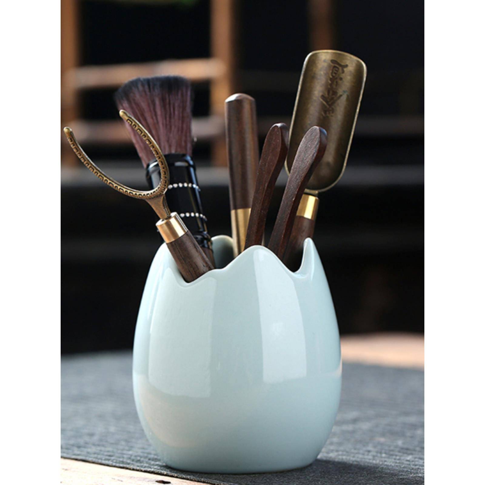 青瓷茶道六君子套装功夫茶具配件大全家用茶筒茶夹子茶台泡茶工具