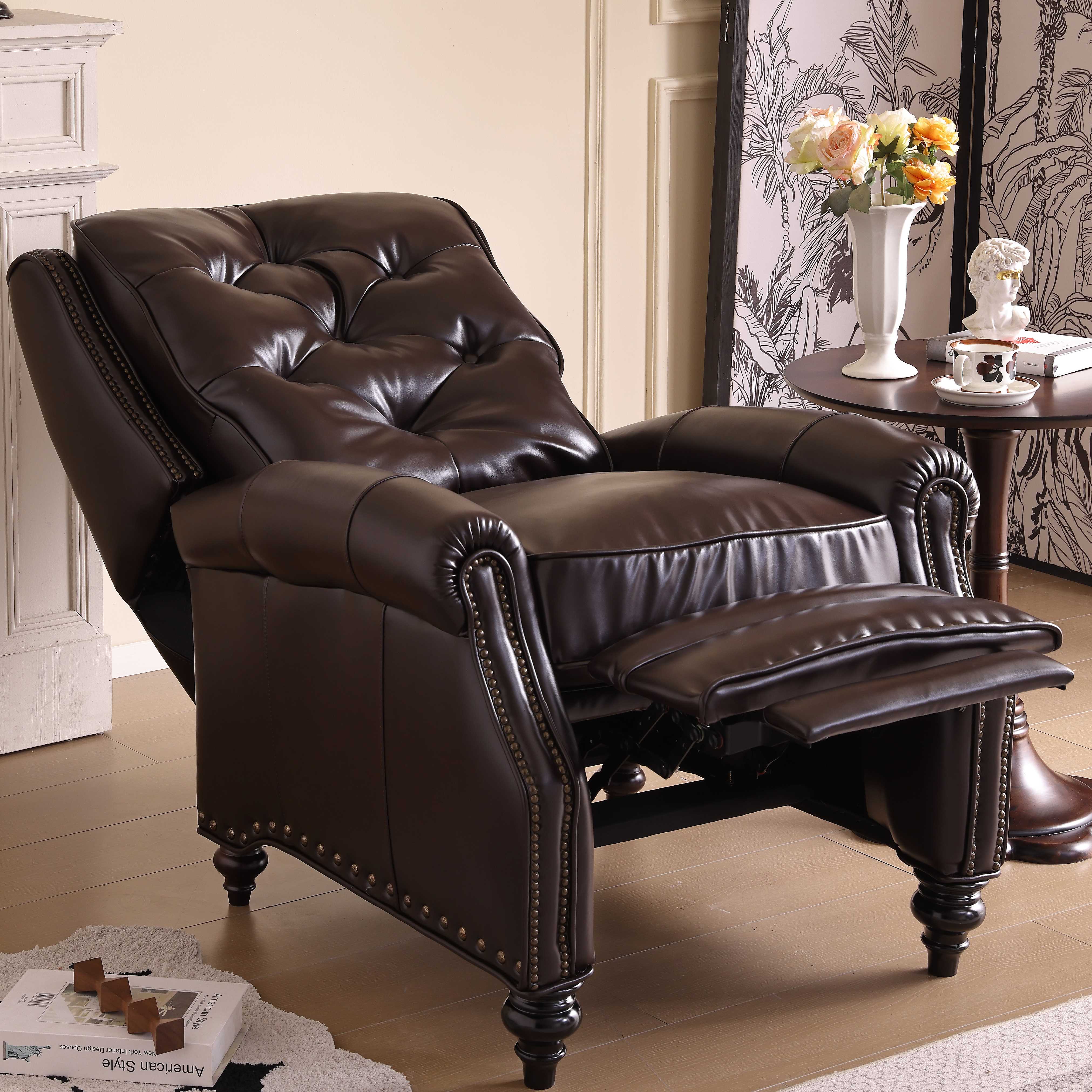 美式中古风休闲椅老虎椅小户型复古真皮单人沙发功能椅子多功能