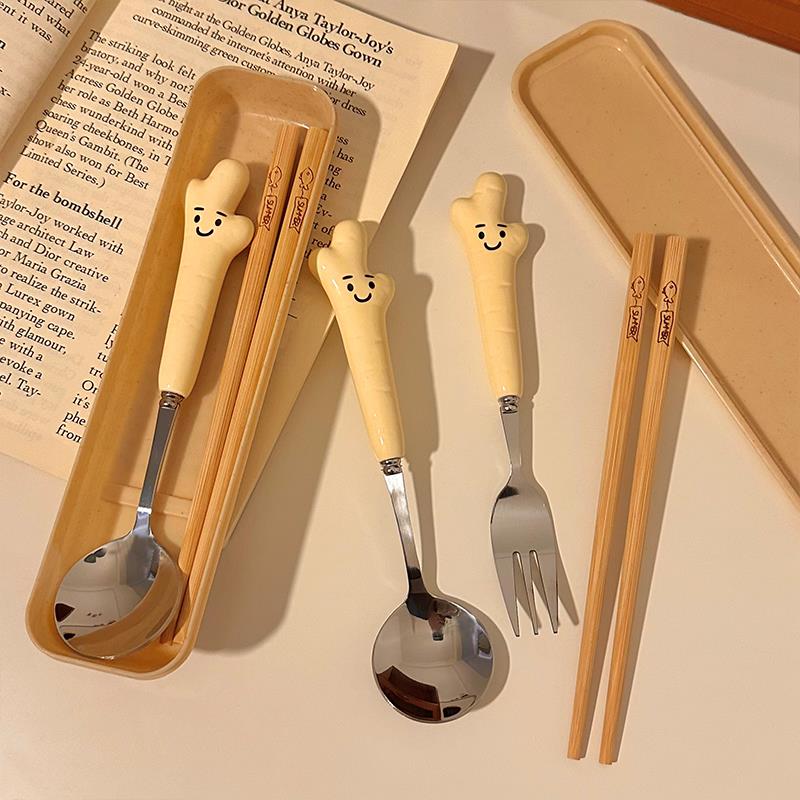 不吃生姜 筷子勺子套装便携式学生一人用儿童可爱叉子餐具收纳盒