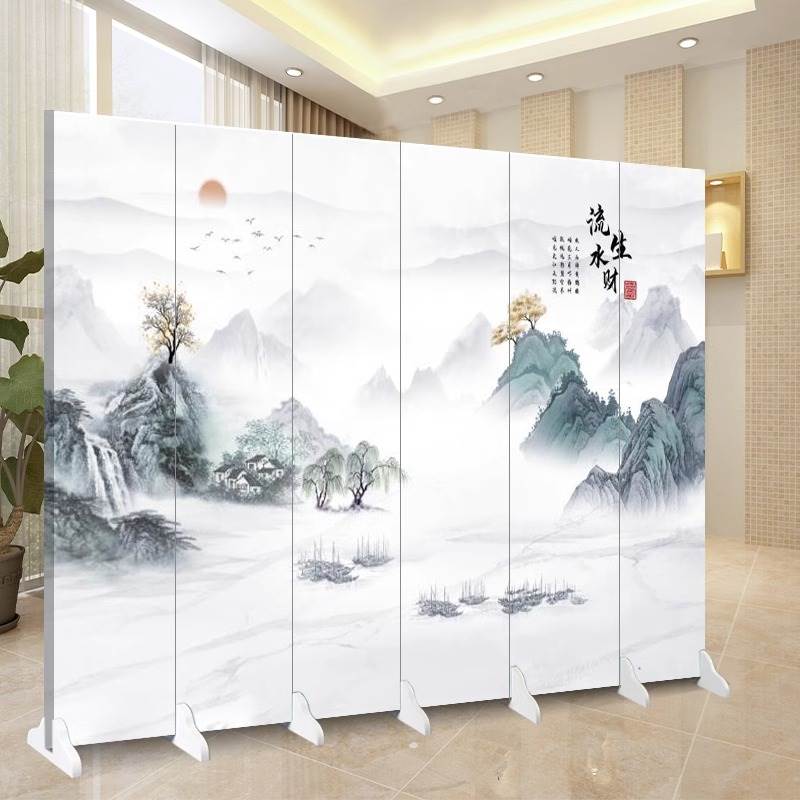 新中式屏风客厅隔断折叠玄关办公室酒店美容院山水画移动折屏定制