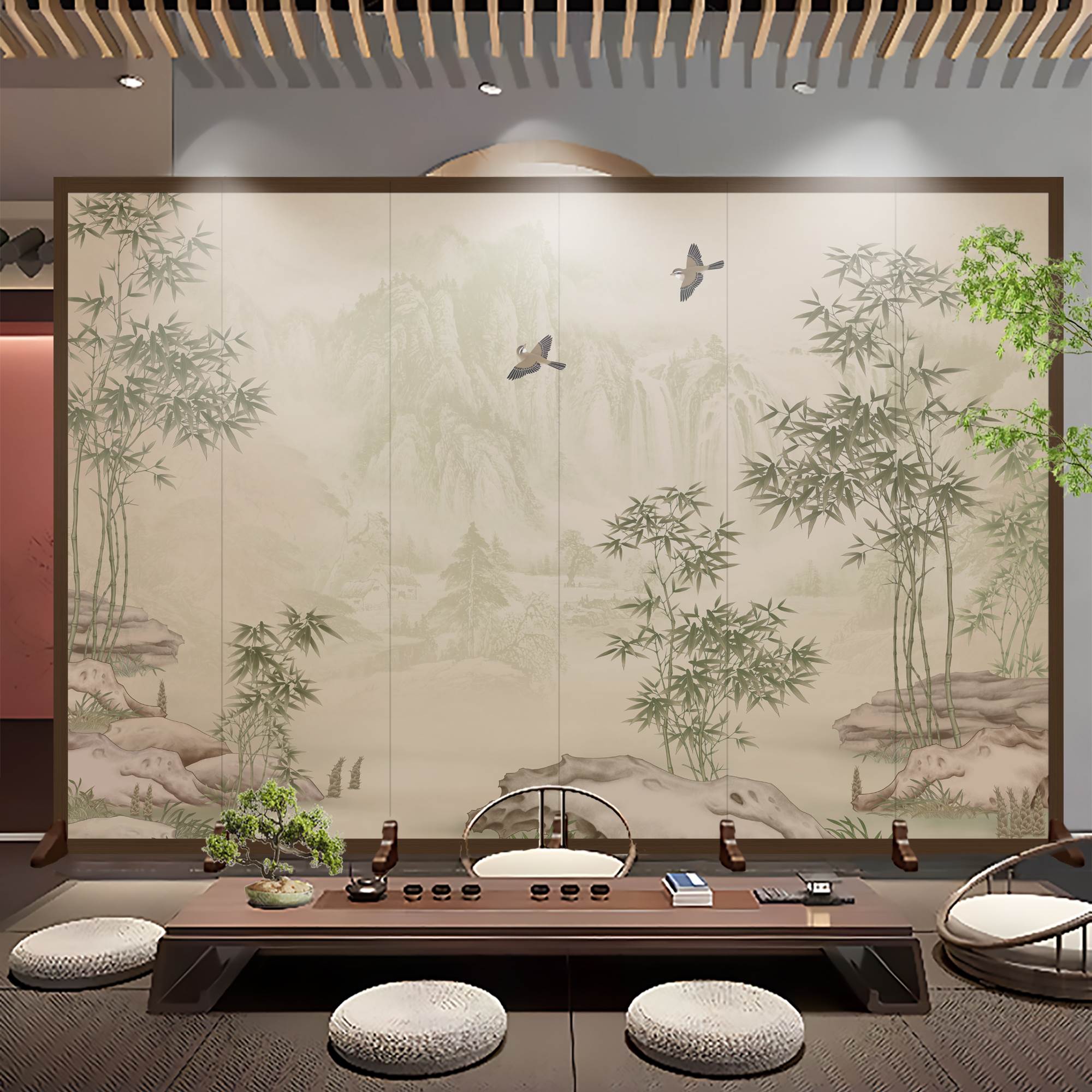 中式屏风隔断客厅卧室遮挡玄关可移动折叠墙办公室山水画仿古折屏