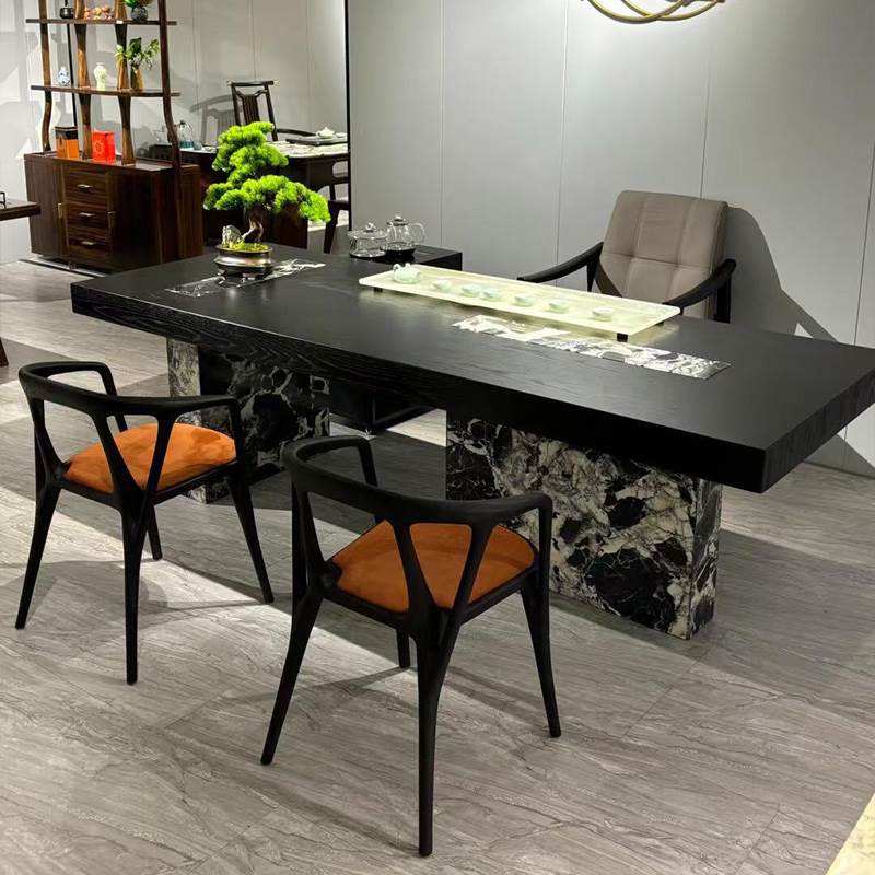 新中式白蜡木实木茶桌意式极简新款别墅办公室实木大板茶台定制