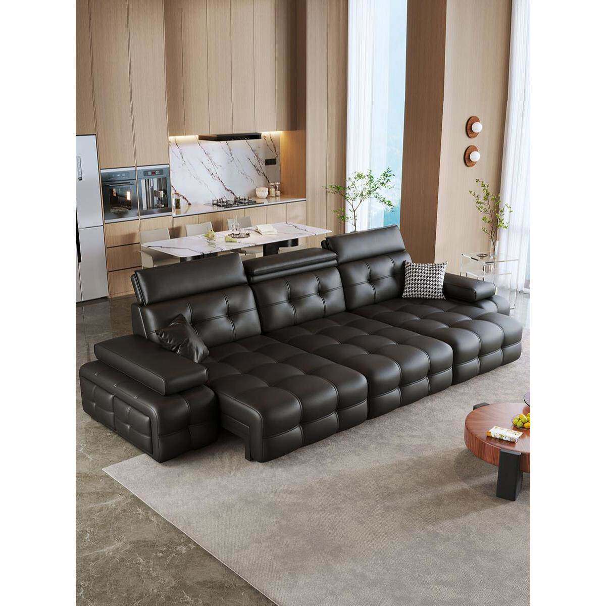 虔心大师 极简零靠墙电动真皮沙发两用客厅智能多功能头层牛皮