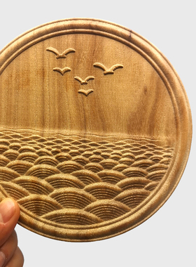 浮雕木板画海鸟装饰桌面摆件木雕花家具木贴花洋花家居中式壁挂画