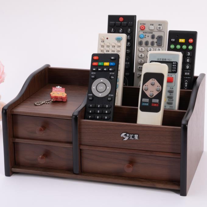 创意欧式客厅茶几木纹色木质办公桌文具手机桌面遥控器收纳盒架