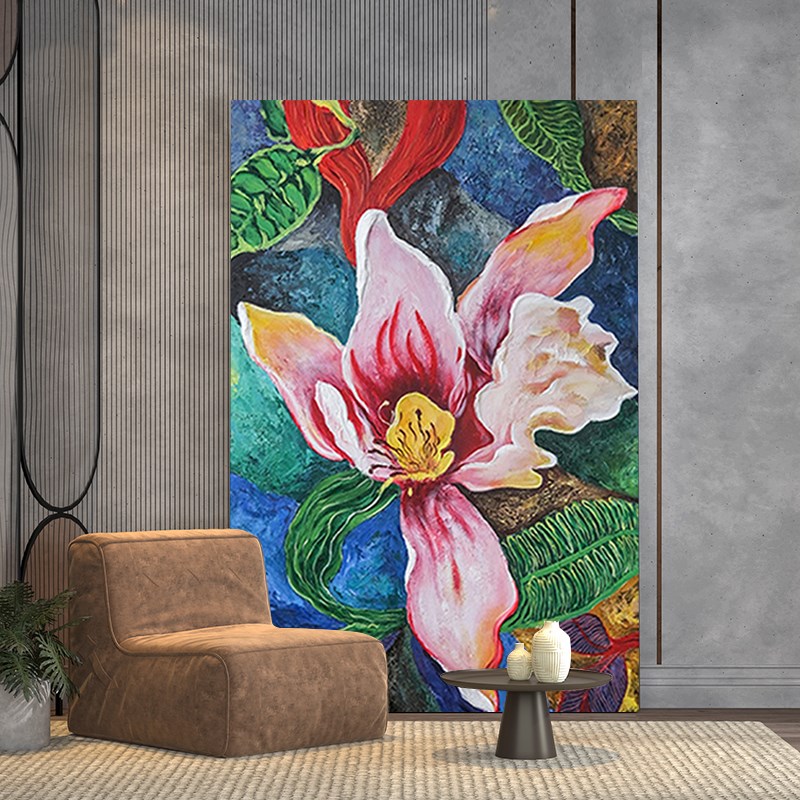 珐琅彩纯手绘油画彩色花卉装饰画鸢尾花丙烯入户玄关客厅挂壁画图片