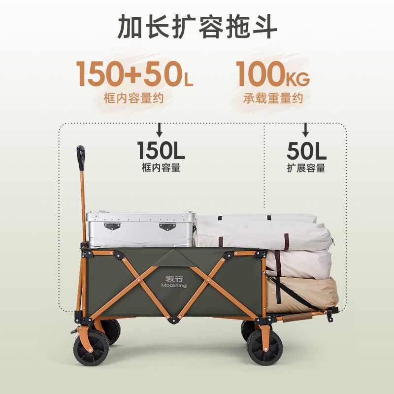 牧行GL1户外遮阳棚露营车手拉营地车儿童可躺聚拢折叠野营拖推车