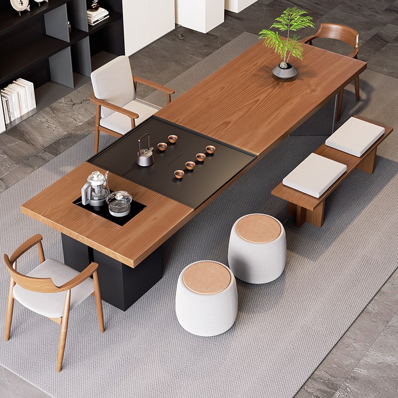 老板办公室大型实木茶桌会客接待泡茶桌茶台带茶盘烧水壶一体