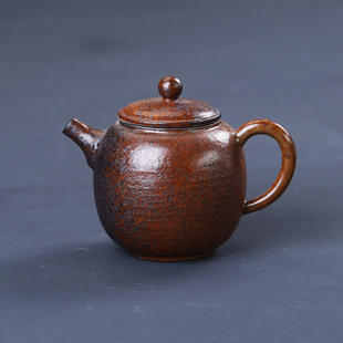 粗陶茶壶手工铁锈釉陶壶仿柴烧陶瓷窑变功夫茶具家用泡茶单壶 日式