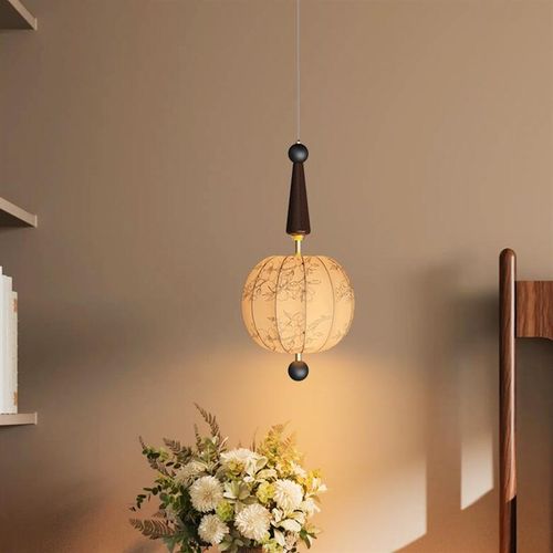 由灯记菊台床头卧室吧台背景墙客厅吊线灯布艺法式复古寂风吊灯