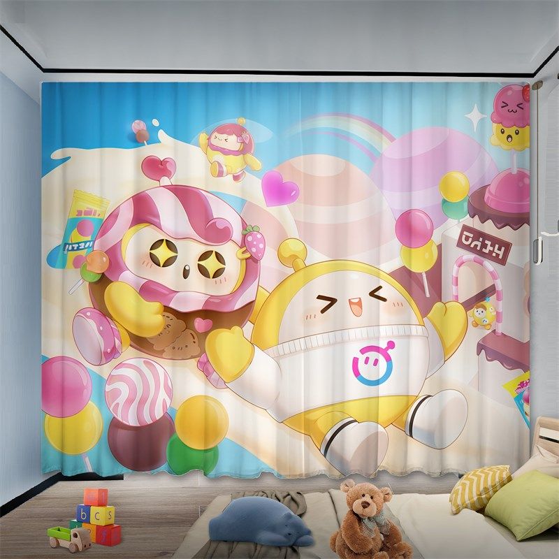 儿童房蛋仔派对窗帘布遮光新款挂钩卡通爱风男女孩卧室飘窗