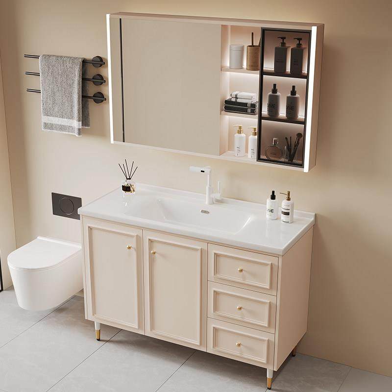 新款落地式浴室柜组合陶瓷一盆卫生间岩板左盆洗漱台洗脸盆柜组合