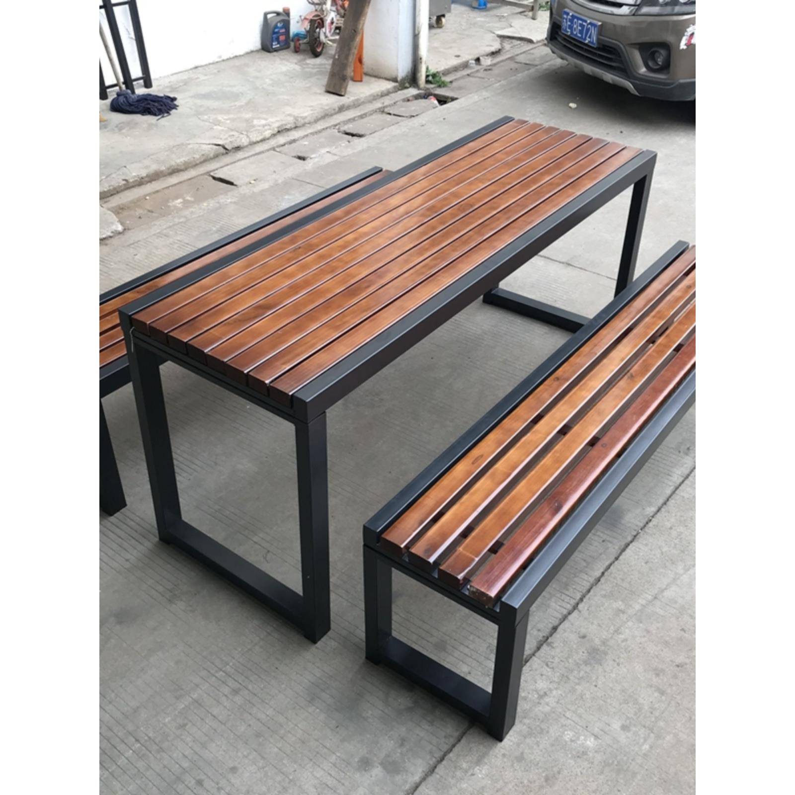 防腐木户外桌子塑木休闲公园桌椅组合别墅庭院烧烤室外休闲餐桌凳