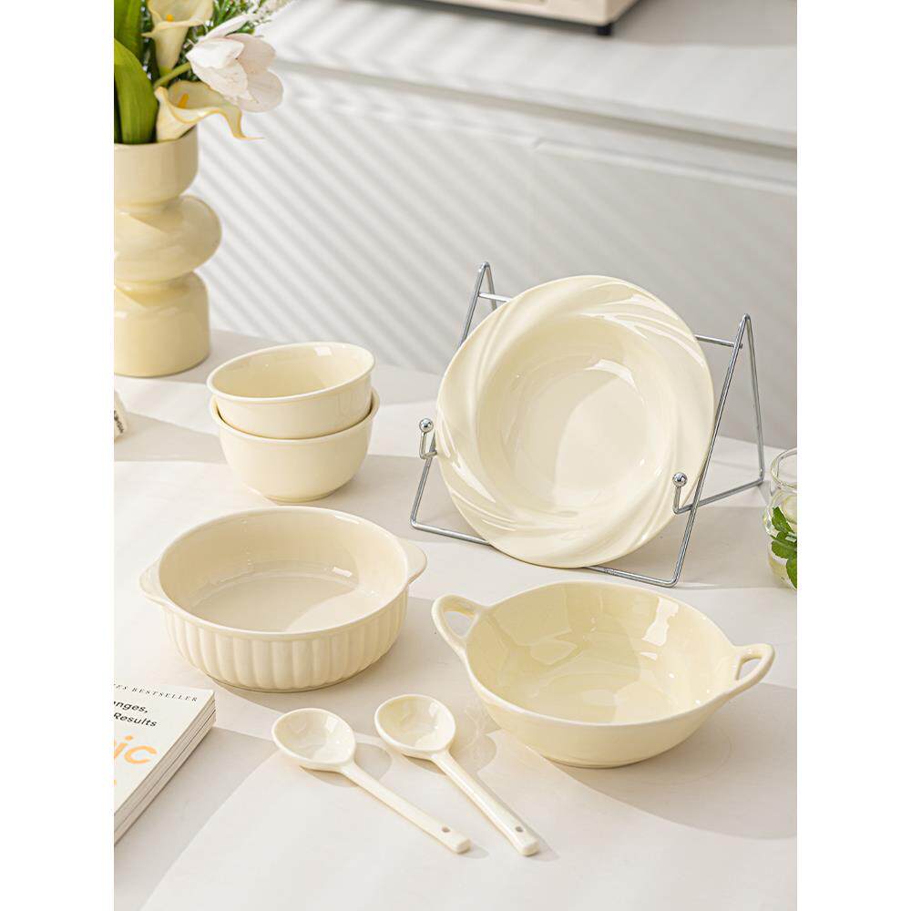 奶油风盘子碗碟套装家用2人情侣碗盘一人食餐具可爱个人专用碗筷