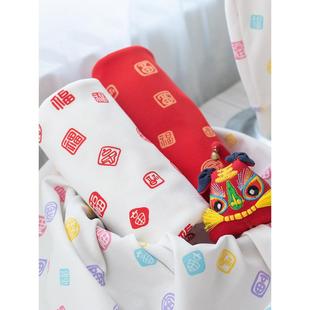 喵爸喵妈红色百福针织纯棉宝宝棉布婴儿红布a类布头衣服福字布料