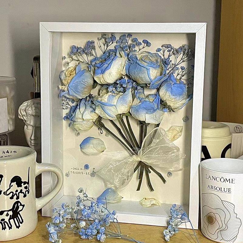 干燥花相框diy手工材料玫瑰永生花标本保存立体中空画框摆台干燥