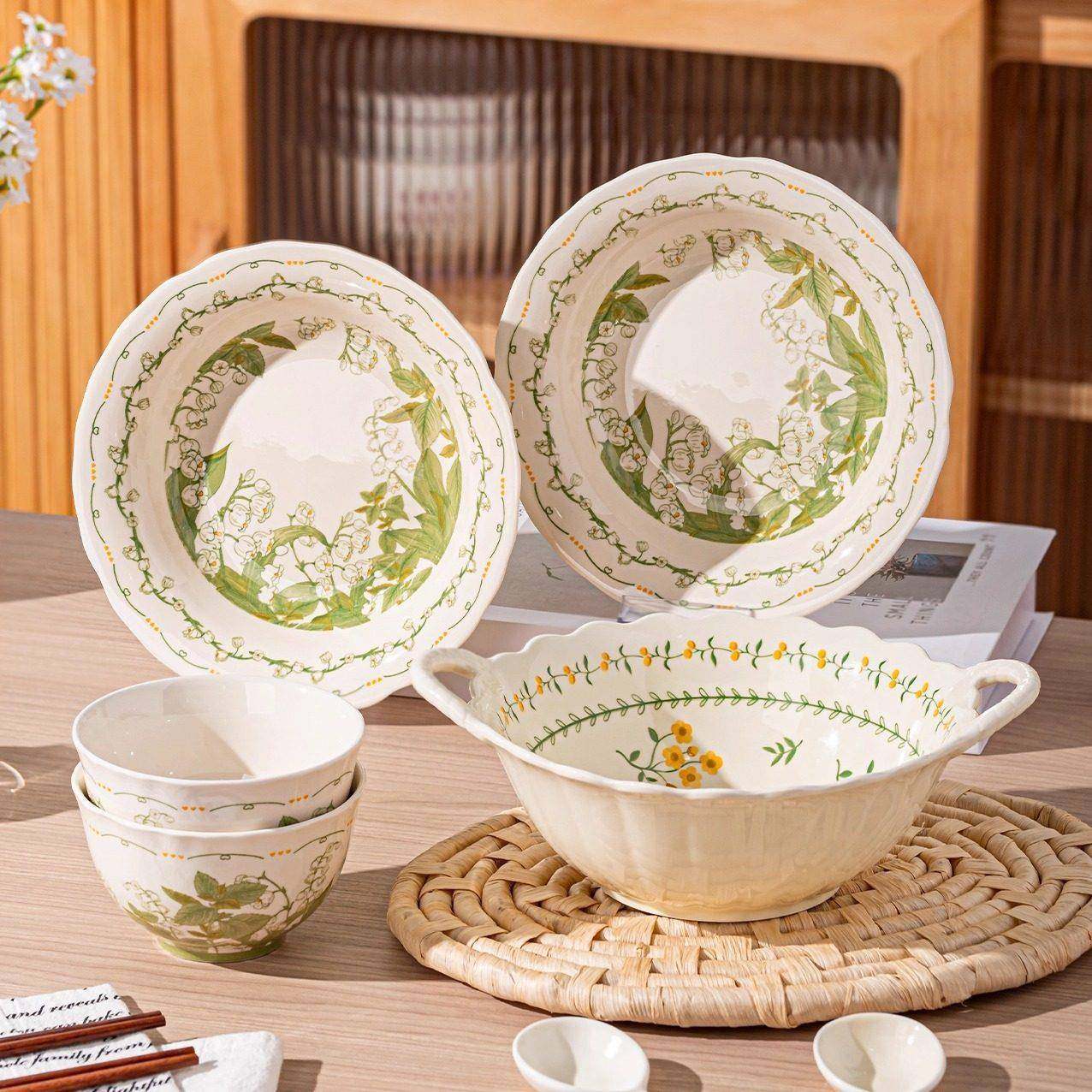 小清新碗碟套装一人食餐具陶瓷米饭碗家用2025新款汤碗筷盘子组合