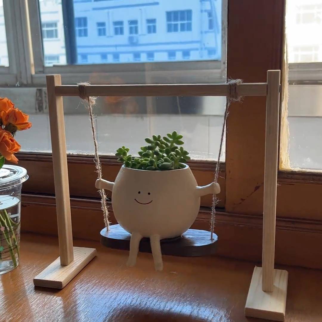 秋千摇篮花盆摆件家居庭院设计秋千设计花园精灵世界可爱花盆日式