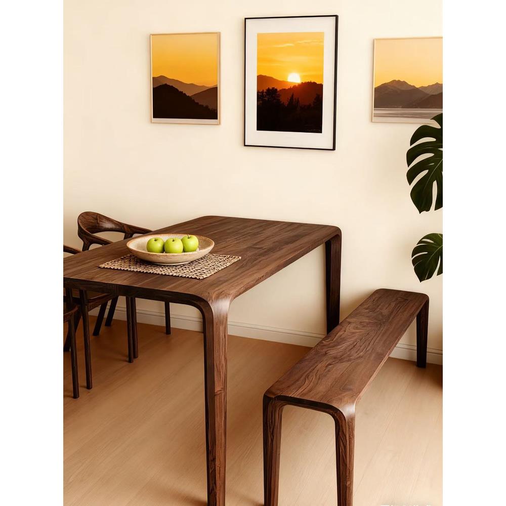 中古风实木长条凳家用胡桃木餐桌凳入户门换鞋凳卧室床尾覆古长凳