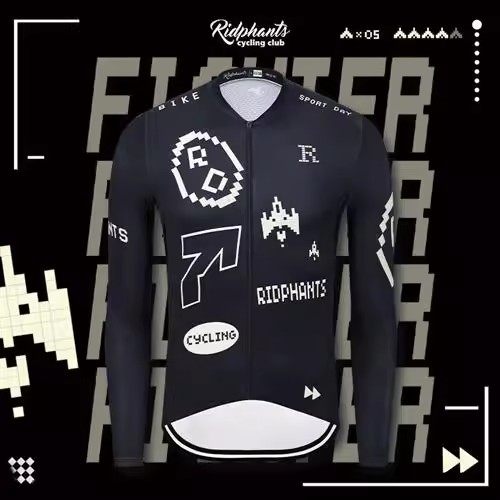 黑色像素印花公路自行车户外速干长袖骑行服男2026秋冬季新款舒适