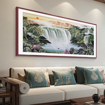 聚宝盆福居宝地新中式客厅沙发背景墙装饰画国画山水画办公室挂画