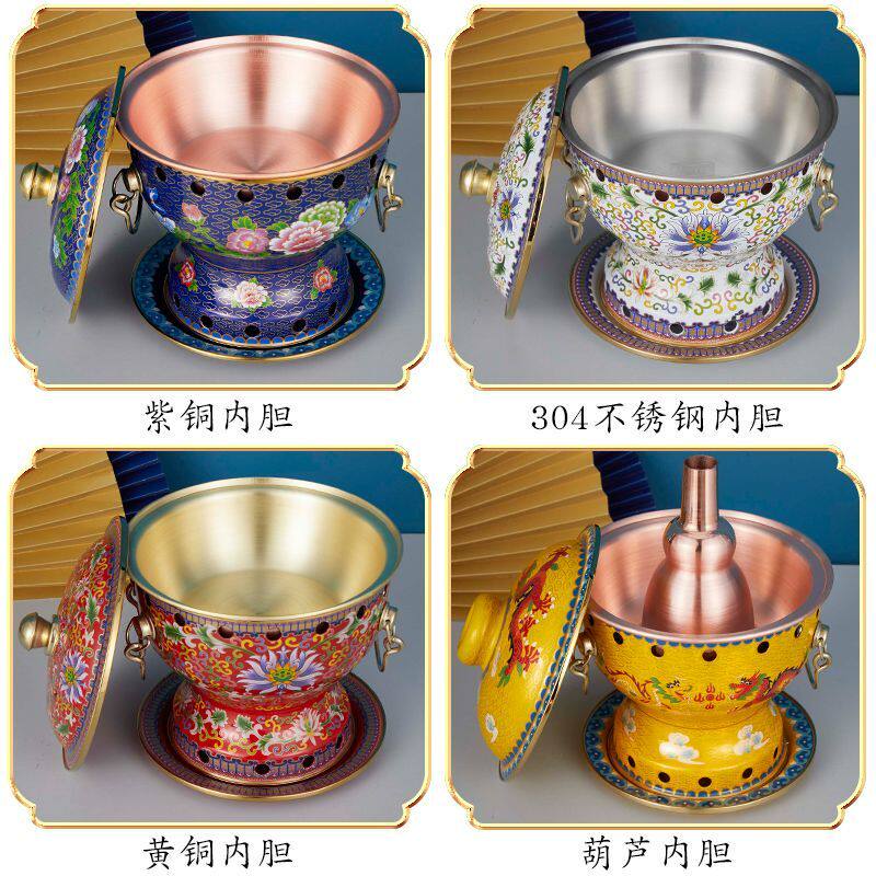 景泰蓝铜火锅小火锅单人家用酒精炉珐琅火锅一人一锅纯铜酒精铜锅