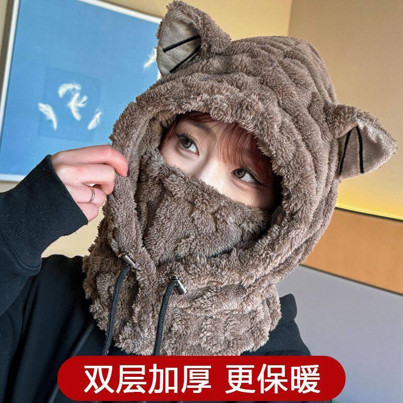 帽子女冬季围脖口罩一体加