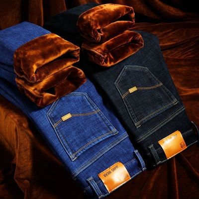 秋冬新款加绒牛仔裤男宽松