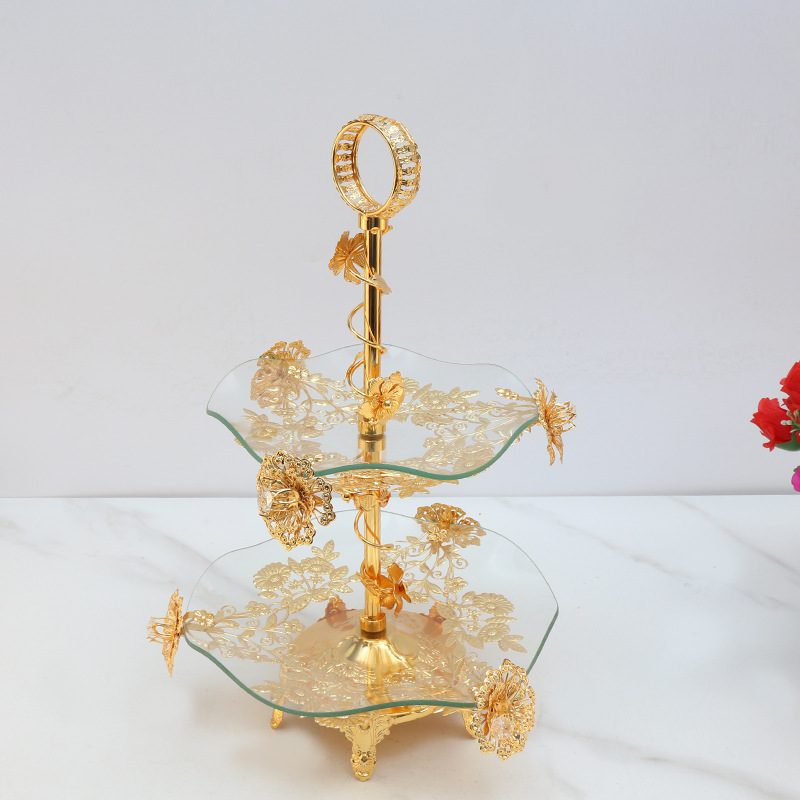 欧式果盘三层点心架婚礼蛋糕盘水果盘二层轻奢蛋糕架金色甜品台架