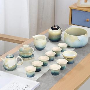 陶瓷功夫茶具套装 家用客厅办公室整套简约日式 窑变茶壶茶杯礼盒装