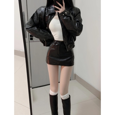 小个子短裙春秋显瘦a字包臀皮裙