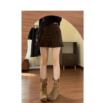 新款复古裙子高腰百褶裙a字短裙