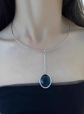 韩式新款黑曜石水滴流苏项圈项女