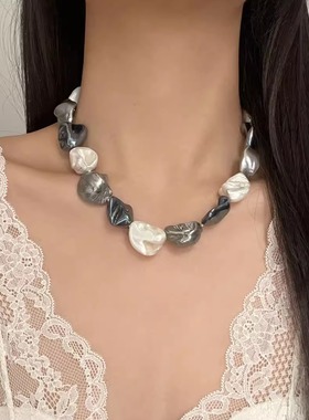 韩式新款不规则天然石串珠项链女