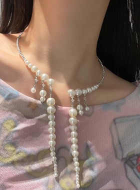 轻奢高档珍珠串珠流苏项圈项链女