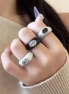 韩系ins风滴油镶钻开口戒指女