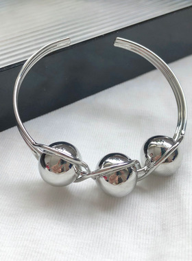 时尚简约银色金属圆球开口手镯女